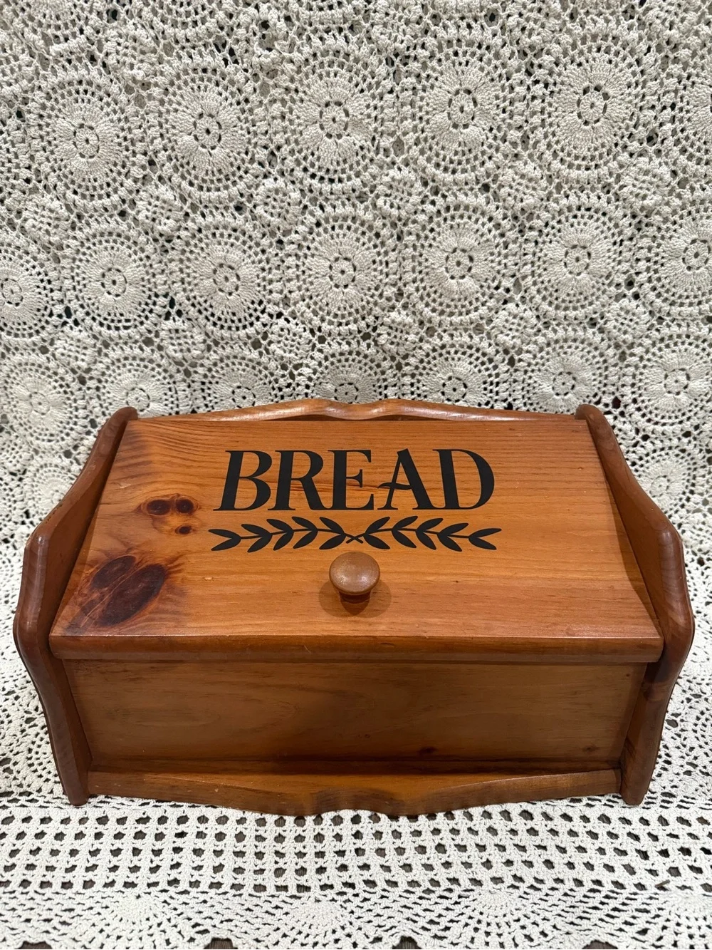 Wooden Bread Box with Knob - Natural Wood Finish